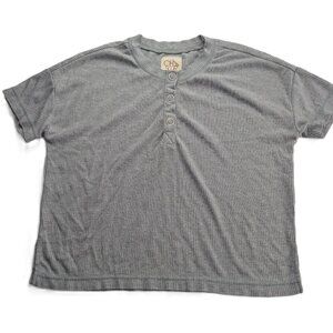 Chaser Women's Ribbed Knit Henley Tee T-Shirt Size Small Gray Snap Close